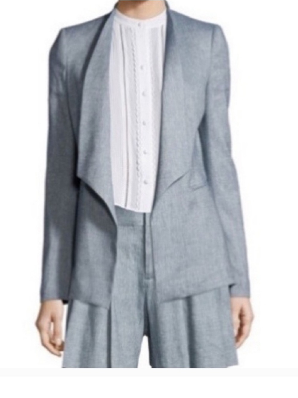 Alice + Olivia Allison Linen Blend Draped Collar Blazer, Light Blue, size 8